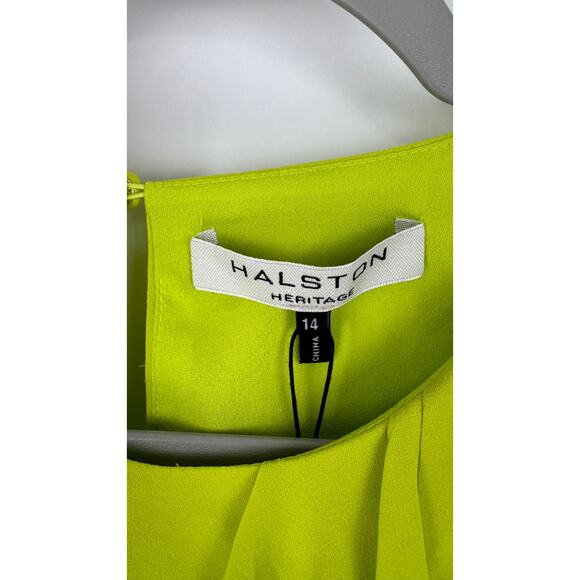 Halston Sleeveless High Neck Drape Front Mini Dress Womens 14 Lime Green New - Picture 3 of 10